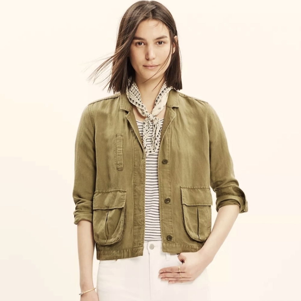 Madewell League Cargo Jacket in Army Olive Green L